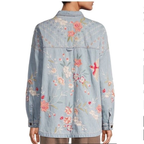 NWT JOHNNY Was Cherri Floral Denim Overshirt New with tag SIZE US XL​​ - Picture 5 of 9